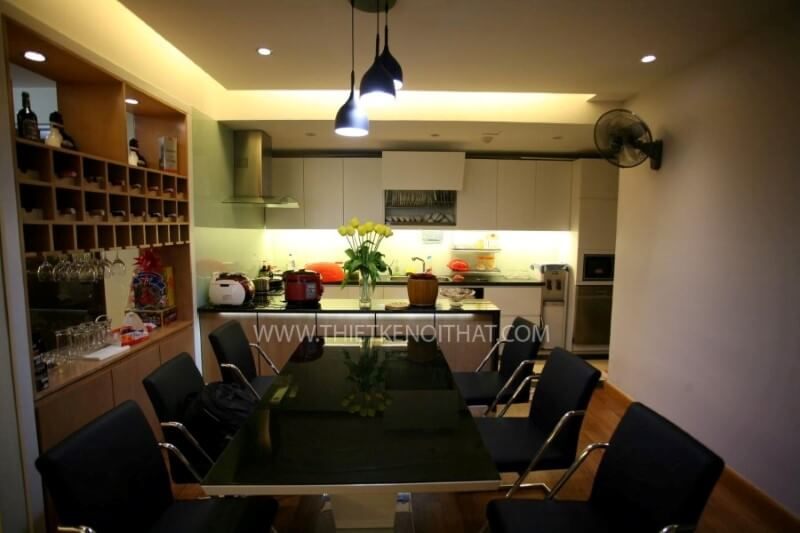 Việc thi công nội thất đơn giản cho các căn hộ hiện đại sẽ được thực hiện trong phòng ăn.